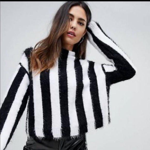 Blank NYC Sweaters - BLANK NYC Black & White Stripe High Neck Sweater